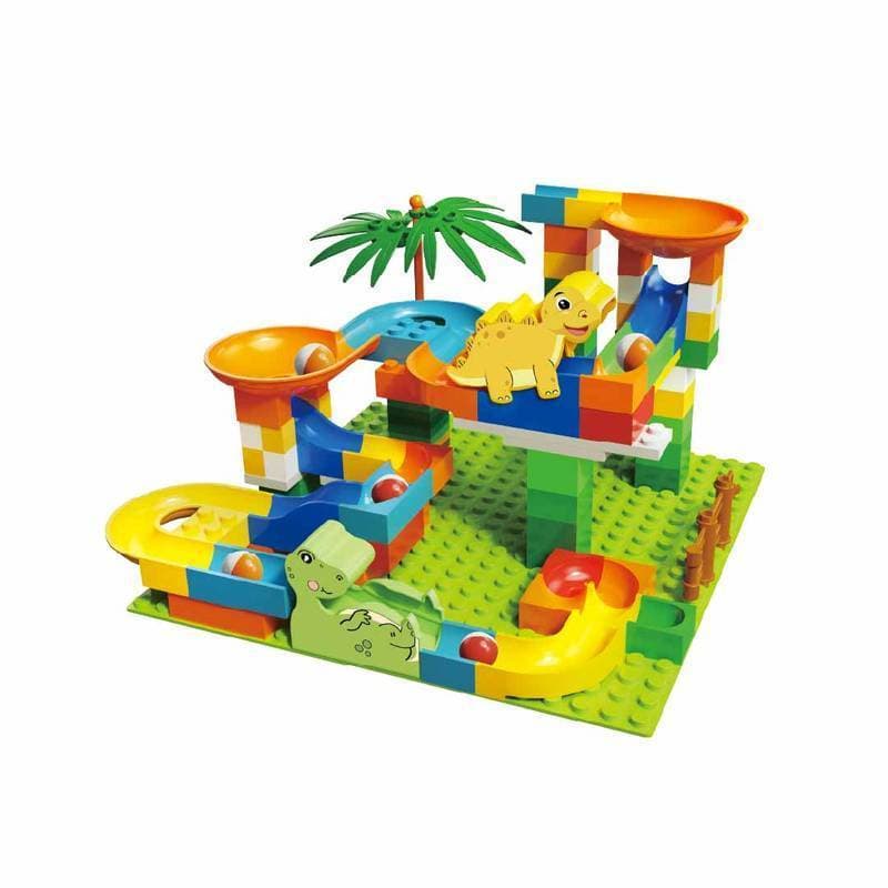 Blocos Montar Dino Pista Labirinto Dinossauro 130 Peças Bolinhas Brinquedo Educativo +3 Anos