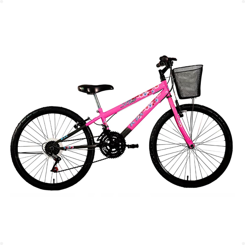 Bicicleta Aro 24 Feminina 18 Marchas Rosa Menina com Cesta Ktx Liz