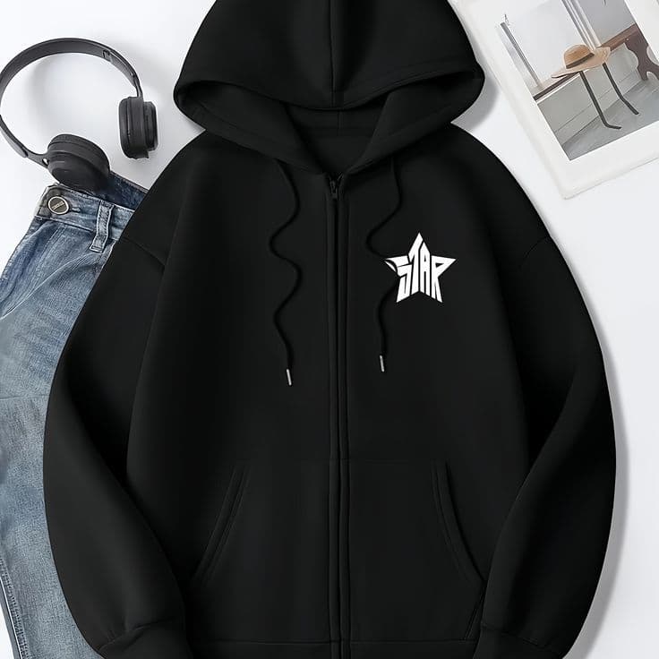 Blusa De Frio Moletom Unisex Aberto Com Zíper Estampa Star Aesthetic Y2K Premium Flanelado Inverno