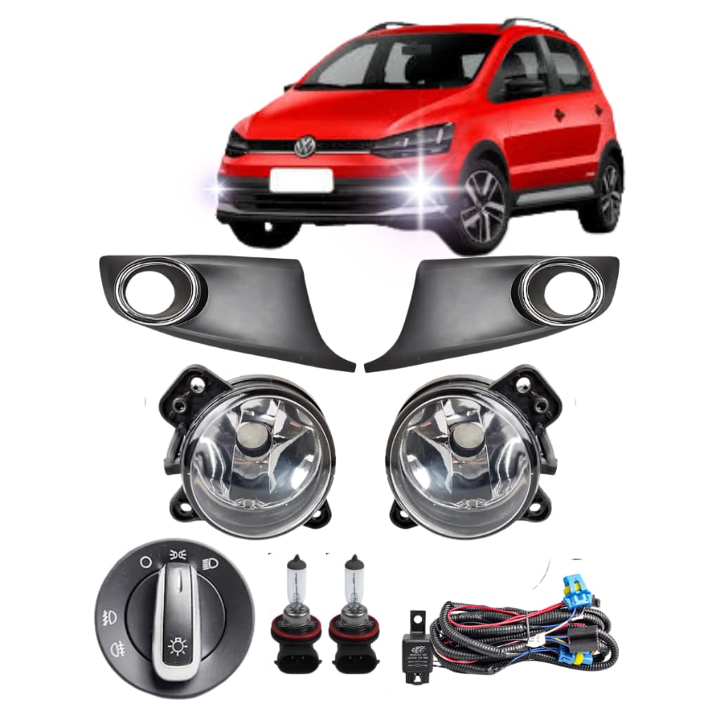 KIT FAROL MILHA AUXILIAR DO FOX 2014 COM MOLDURAS CROMADAS + LAMP/ HALOGENAS + FAROL LENTE DE VIDRO