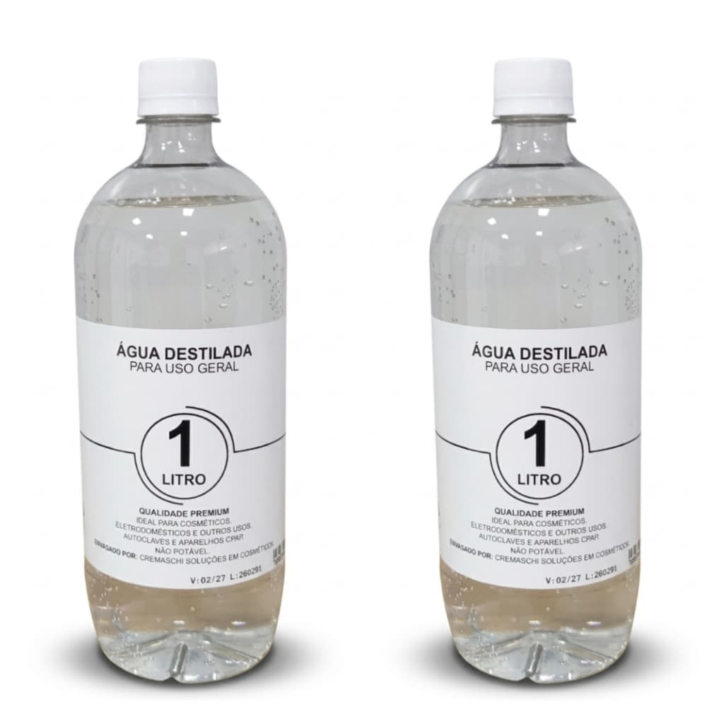 Kit Com 2 Água Destilada 1 Litro Ultra Pura Para Autoclave Laboratório Industrias Uso Doméstico