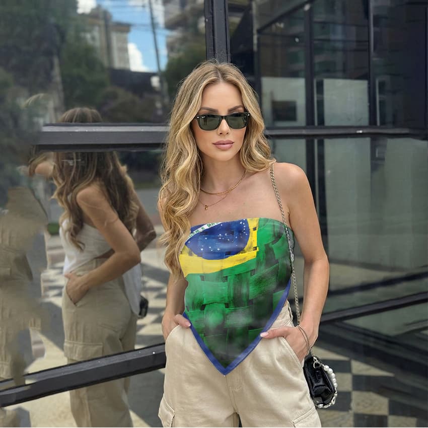 Lenço Feminino de Cetim Brasil Seleção Brasileira Torcida 90x90 Multiuso Elegante Estiloso