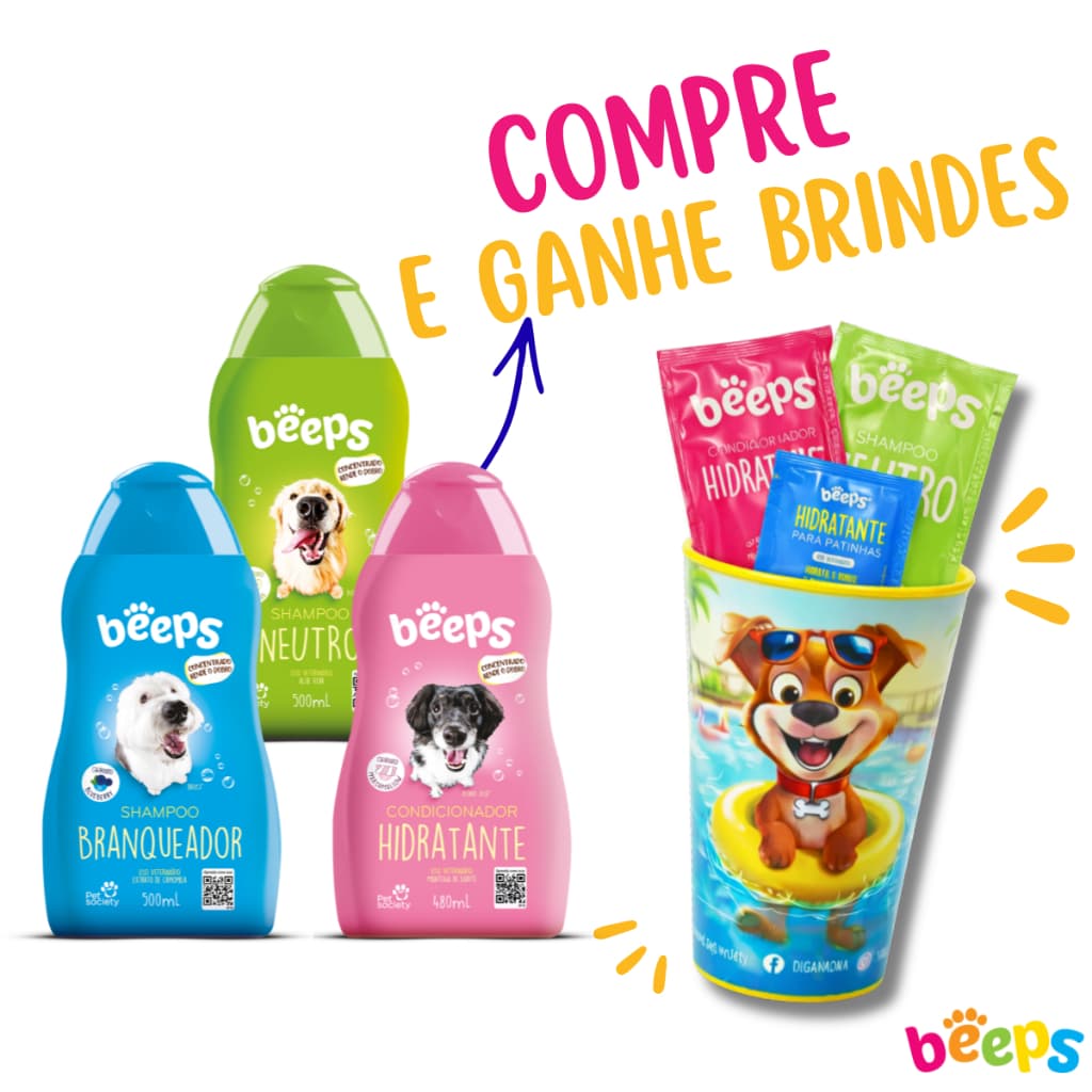 Combo Shampoo Beeps Branqueador 500ml Shampoo Beeps Neutro 500ml Beeps Condicionador Hidratante 480ml