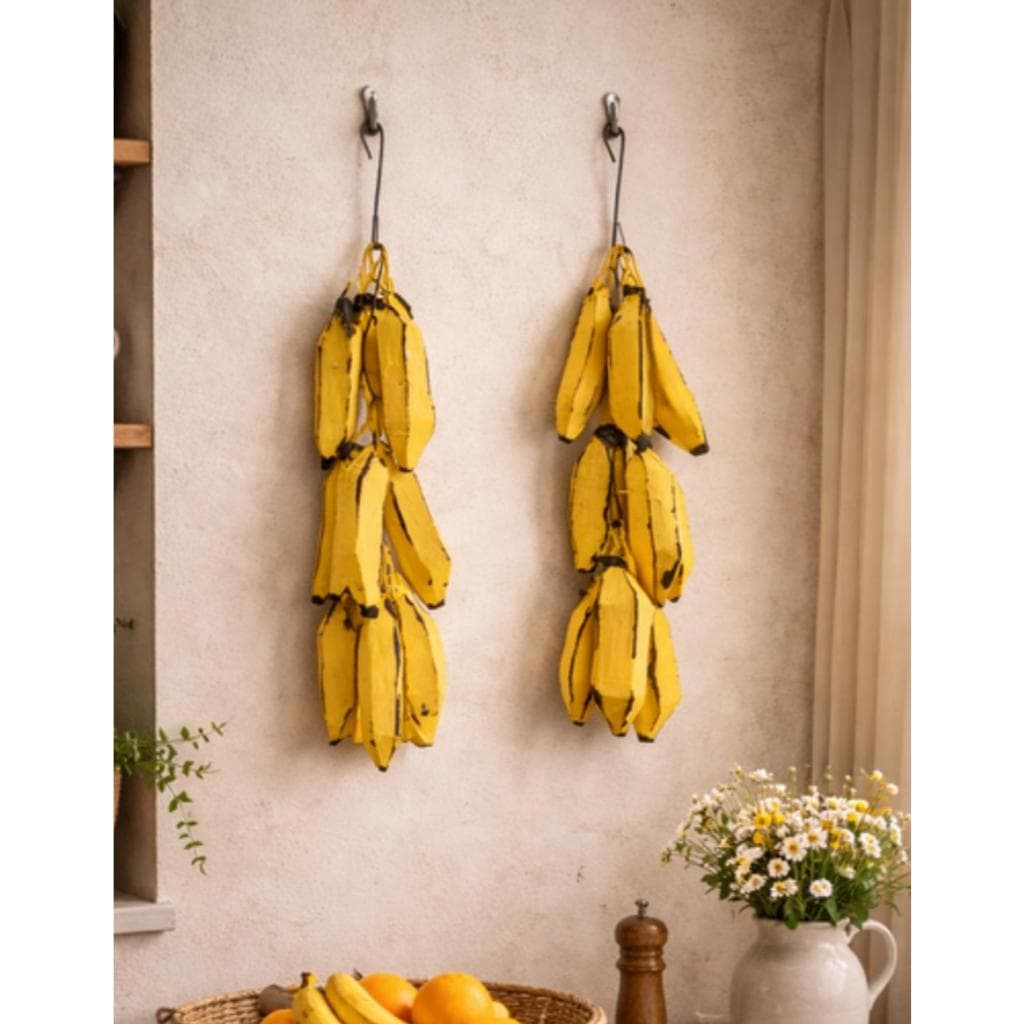 Kit Fieira 2 Pencas De Banana Artesanais Madeira Cacho Decorativo Rústica de Parede Pendurar