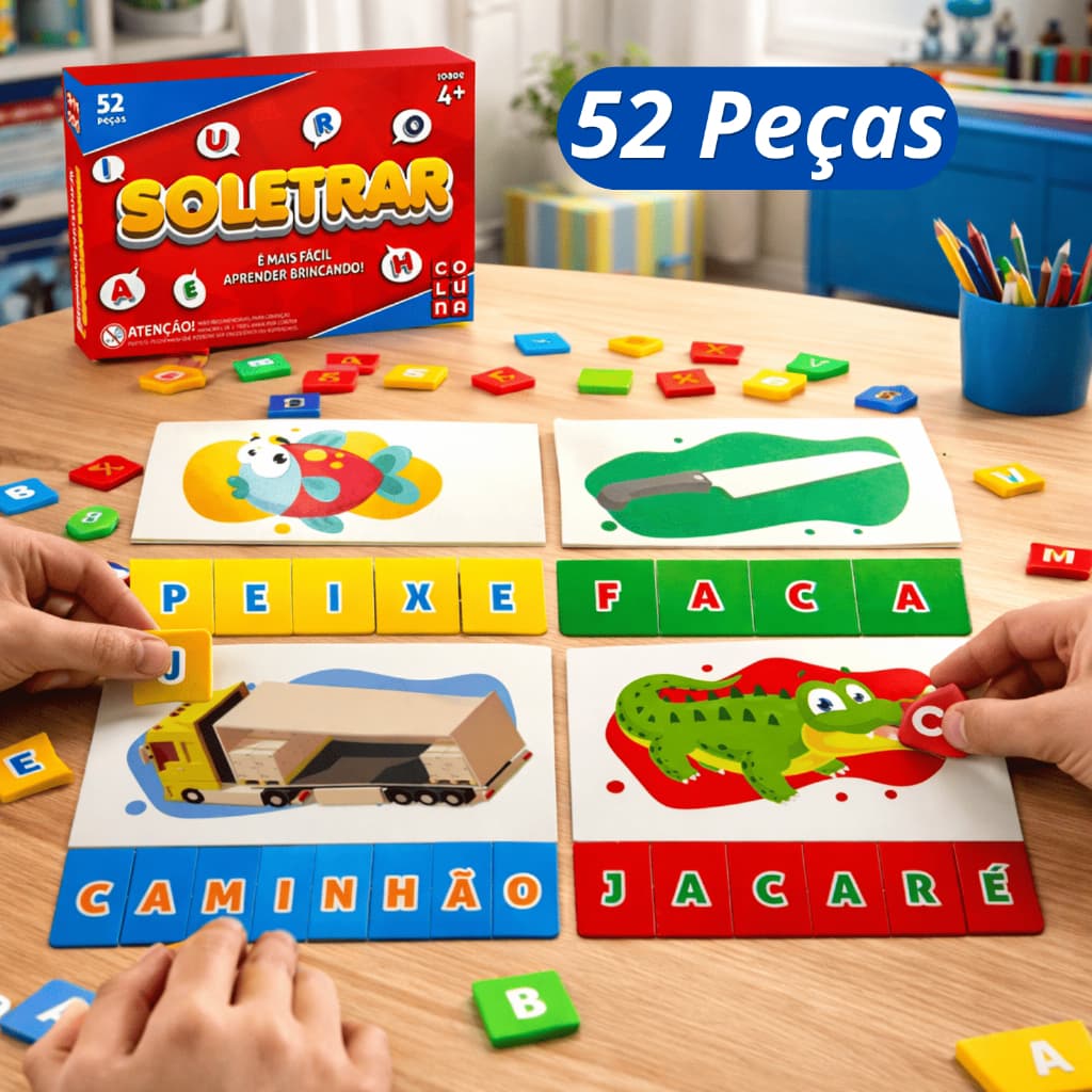 Jogo Pedagógico Educativo Didático Soletrar 52 Peças