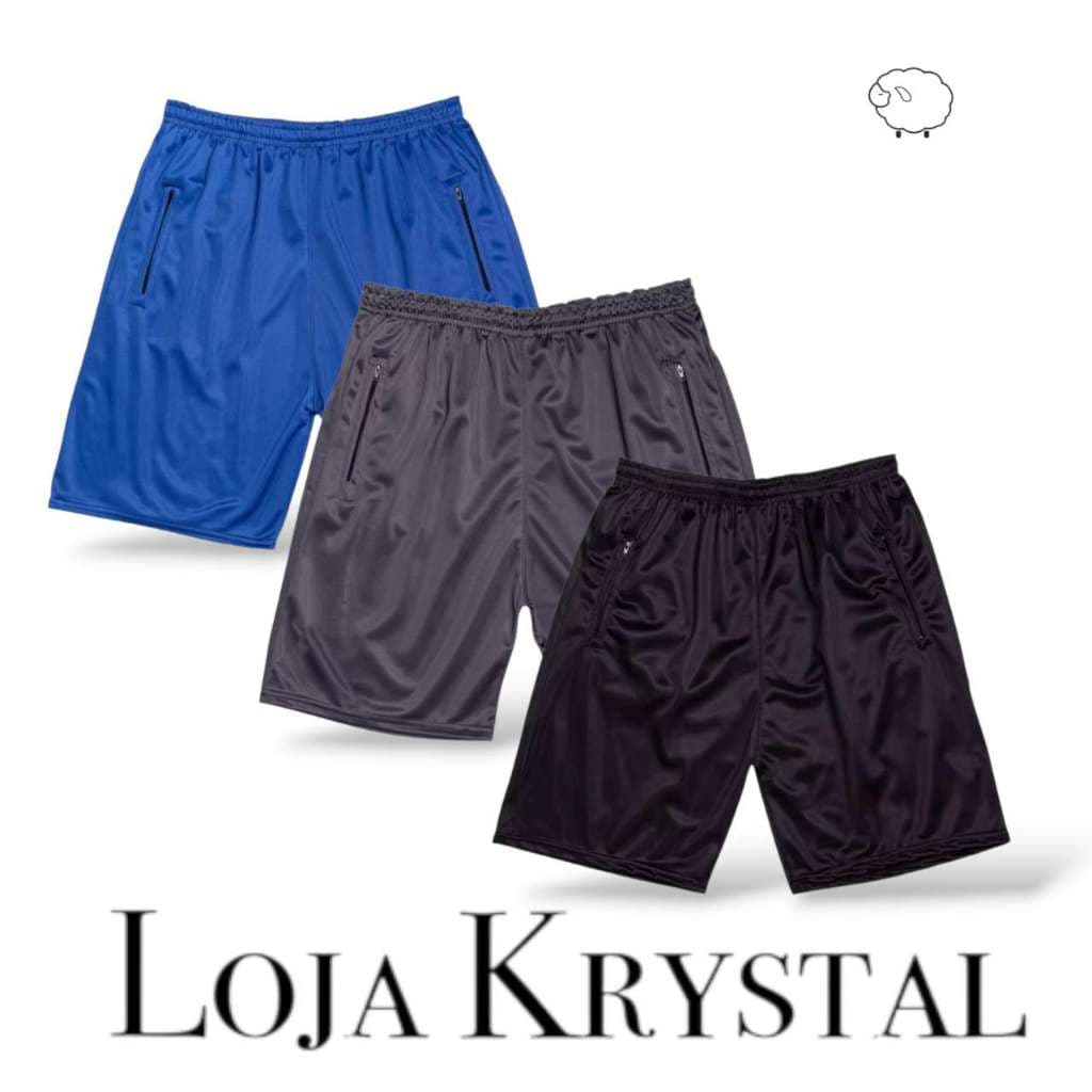 W-Kit 3 Shorts Bermuda Dry Fit Esportiva Treino Com Ziper no Bolso