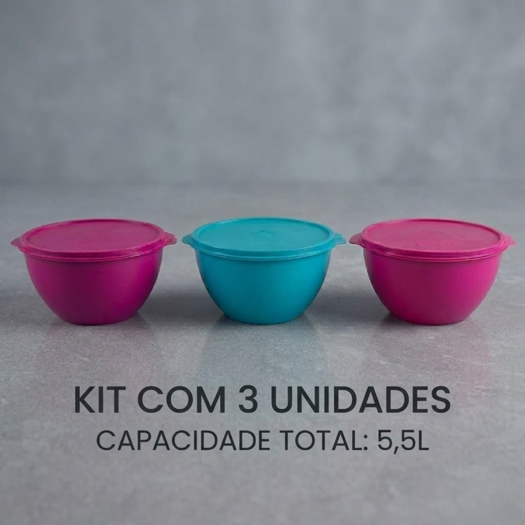 Saladeira Bowl Grande Plástico Com Tampa 5,5 Litros Kit 3 Peças Tigela -  Escolha sua cor