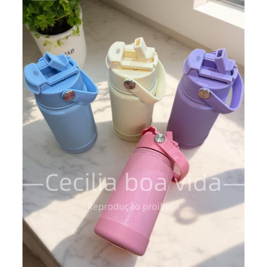 Garrafa Térmica Inox 350ml Dupla Tampa Mantém Quente ou Frio Antivazamento Portátil Viagem Café