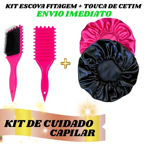 Escova Fitagem + Touca de Cetim Kit Para Cachos Cuidado Capilar Finalização