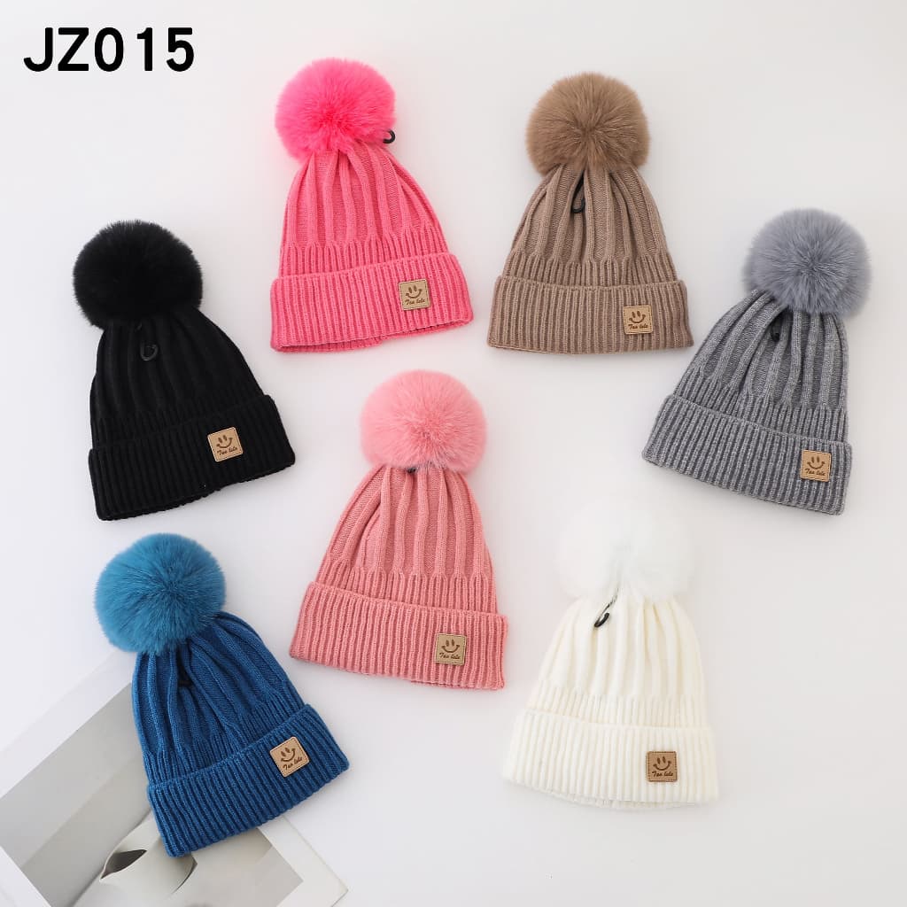 2025 Novo Touca Infantil Menina e Menino Quente Com Pompom Touca Gorro Infantil De Sorriso Modelo JZ015
