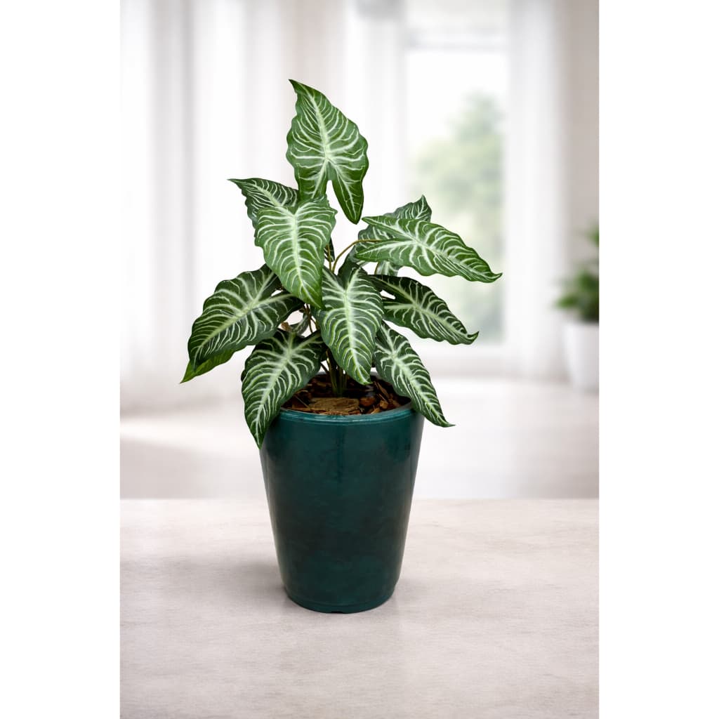 DV Arranjo Decorativo Filodendro Listrado Artificial no Vaso Marmorizado Moderno