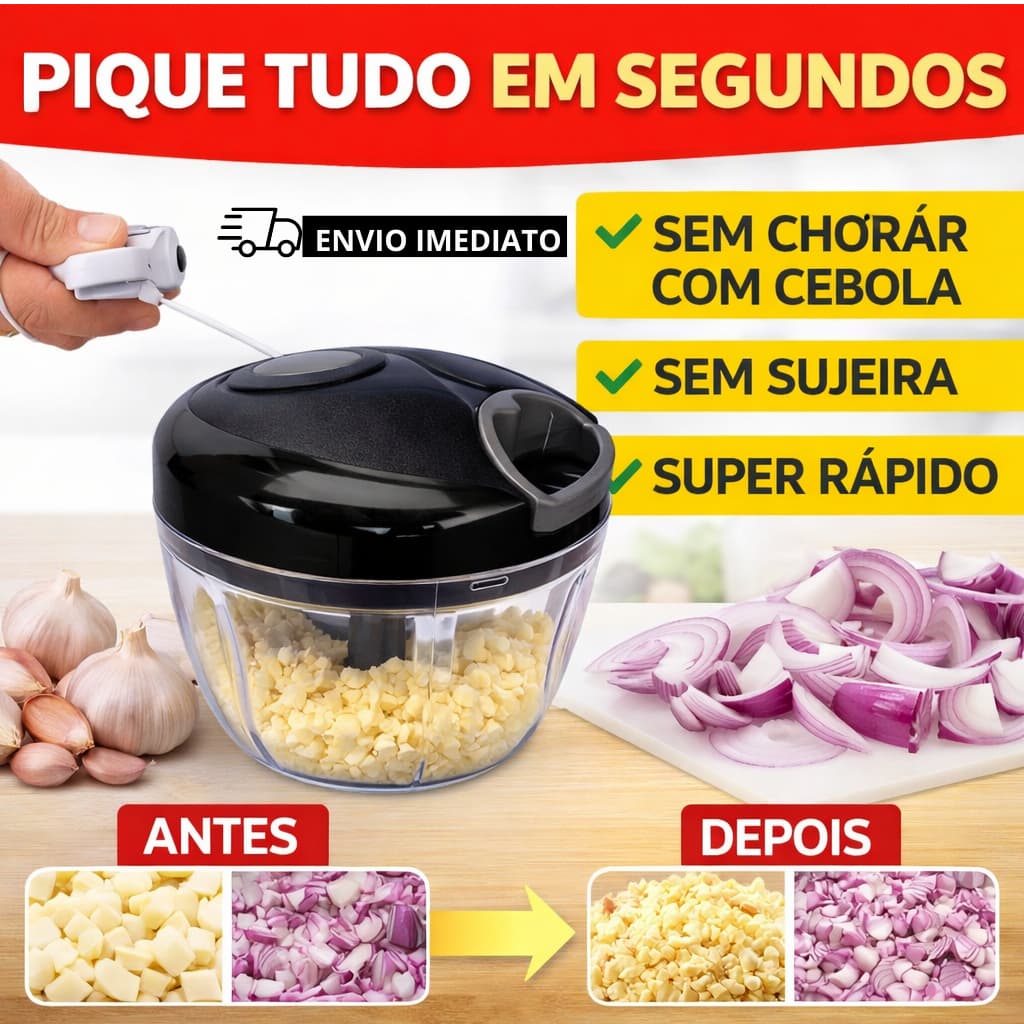 Triturador Manual de Alho e Cebola 500ml | Processador de Alimentos 3 Lâminas Rápido e Prático