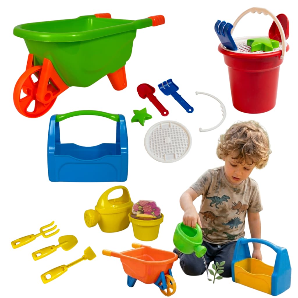 Kit Praia Infantil 13 peças Carriola Baldinho de Praia e Jardim