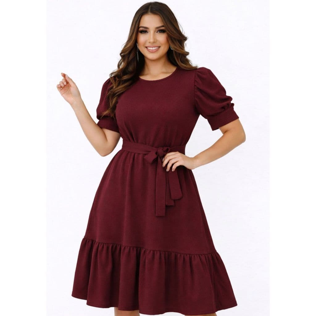 Vestido Feminino com Babado Rodado na Barra e Mangas Bufantes - Perfeito para Qualquer Ocasião