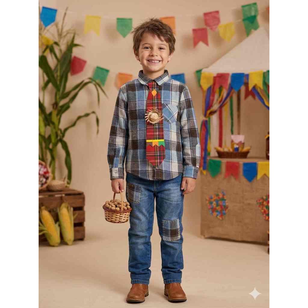 Camisa Xadrez Flanelada Menino Festa Junina c/ Gravata Envio Já
