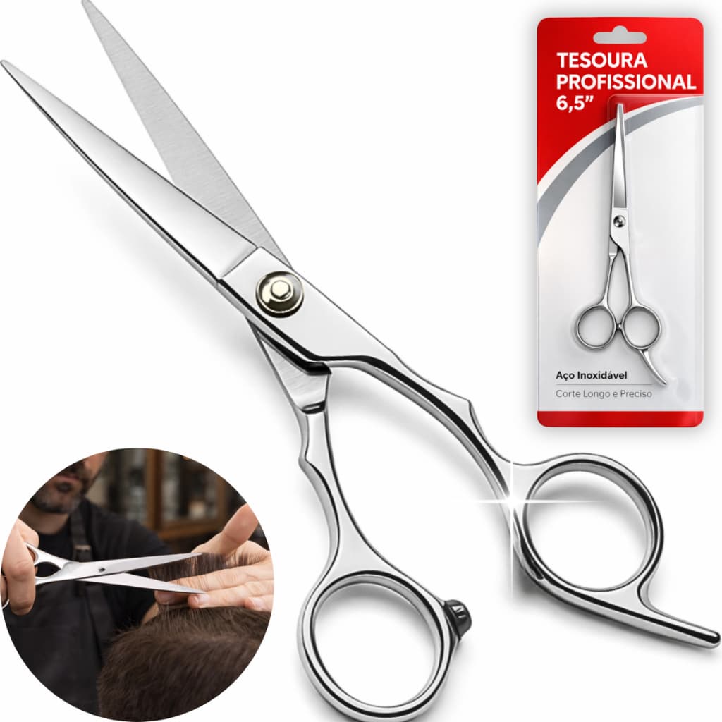 Tesoura Aço Inox Profissional Barbearia Fio Laser Cabelo 6.5