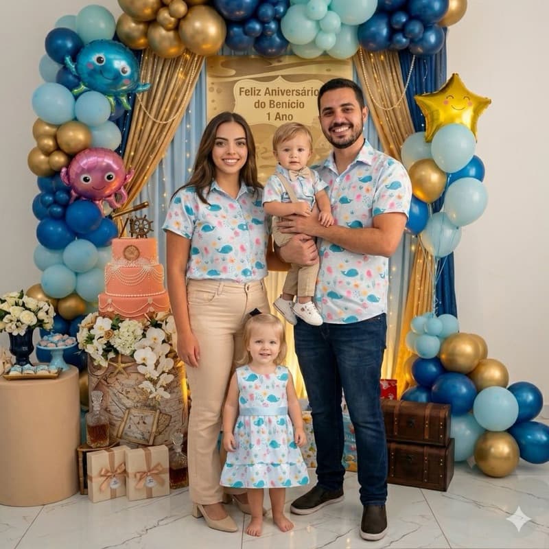 camisas temáticas para família aniversário fundo do mar