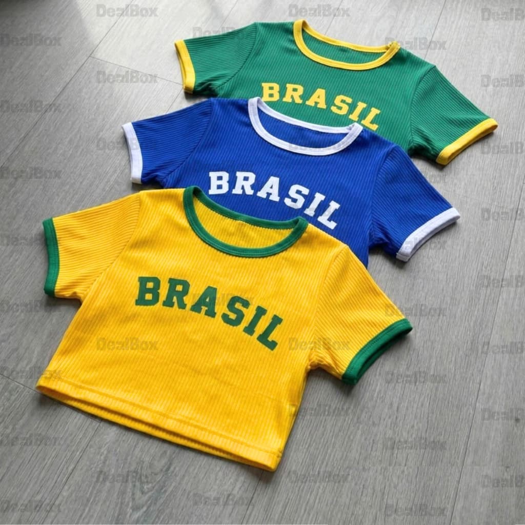Cropped Brasil Feminino Copa Amarelo Verde Azul Tamanho Único Blusa Brasil Copa Kit 1 2 ou 3
