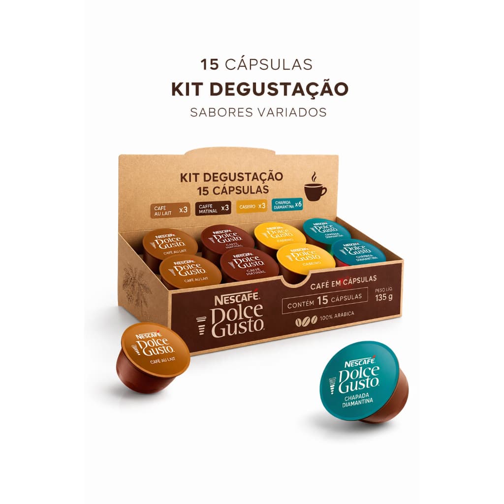 Kit 15 Cápsulas Dolce Gusto Originais Sortidas Café Au Lait + Lungo + Chapada