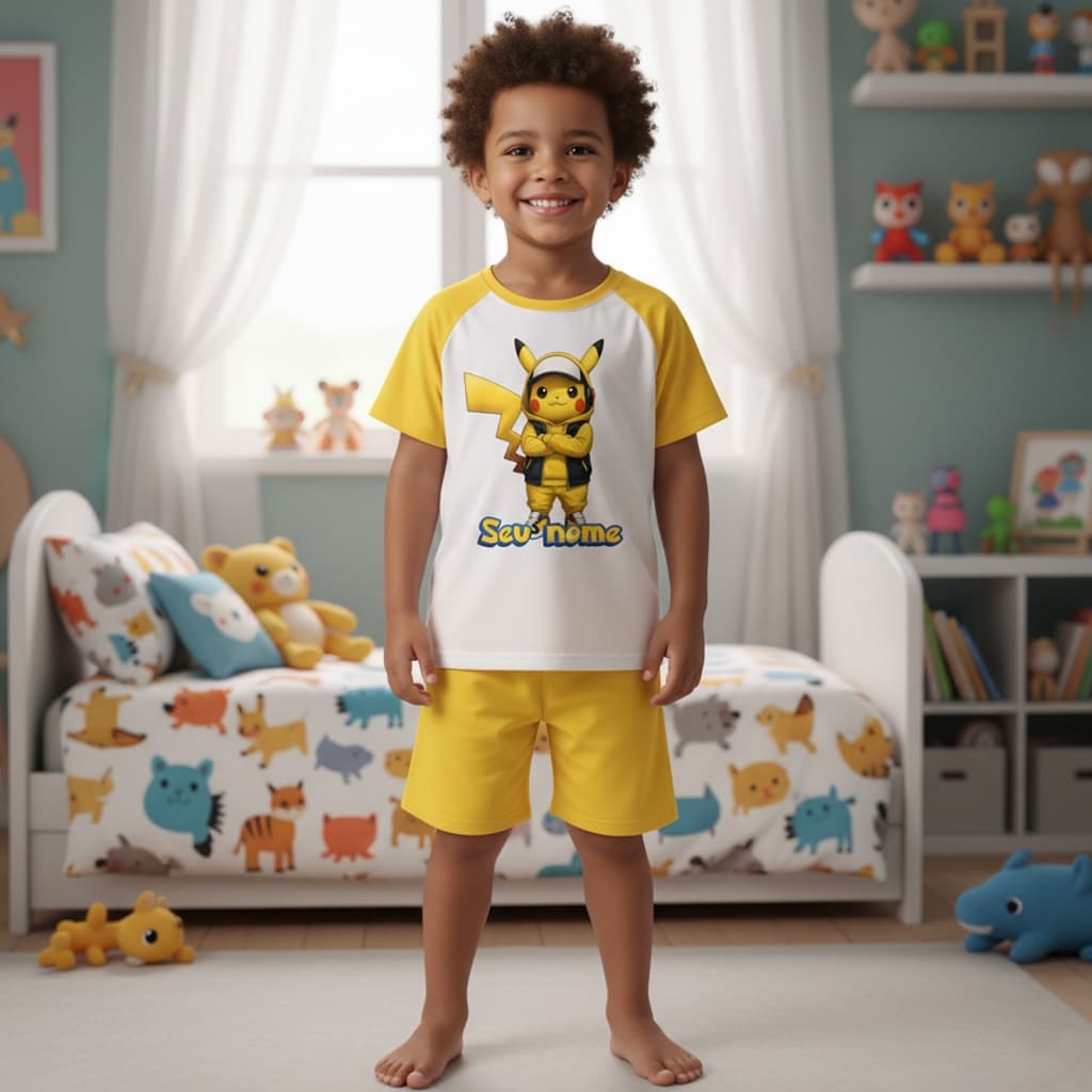 Pijama Infantil Pokemon Customizado Com ou sem Nome 4 ao 12