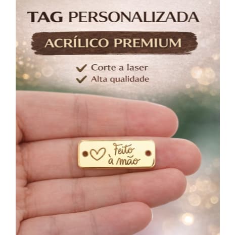 Etiqueta de Acrílico "Feito à Mão" 3x1cm – PRONTO ENVIO  - NÃO PERSONALIZAMOS