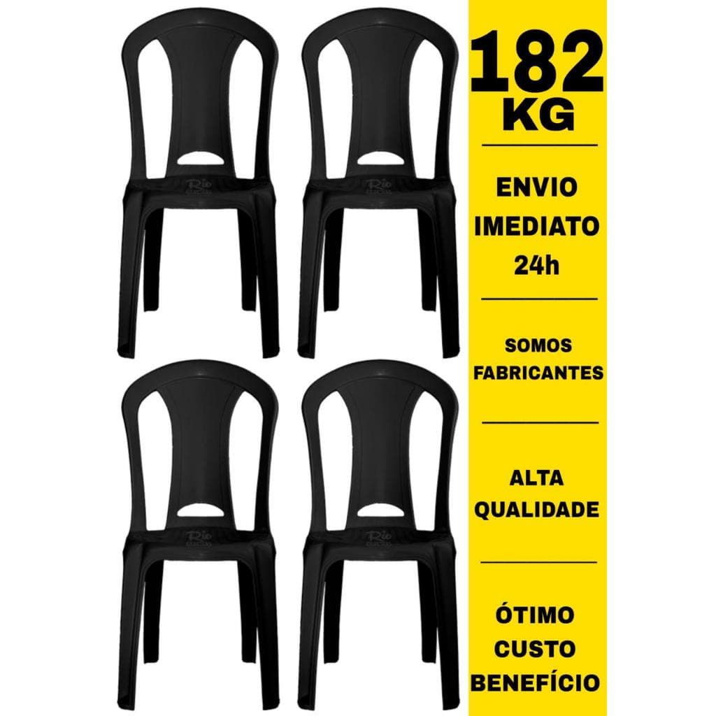 Jogo 4 Cadeiras Direto da Fábrica Resistente 182 Kg de Plástico  Igreja Bistrô Branca Preta