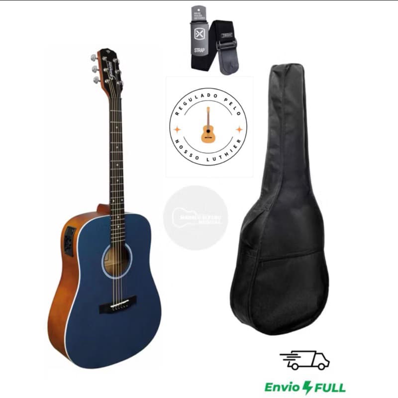 KIT VIOLAO ELETROACÚSTICO FOLK GIANNINI GD1 CTB CORREIA CAPA REGULADO PELO LUTHIER