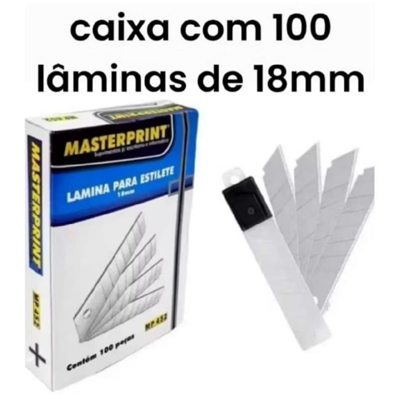 Kit Lâmina Para Estilete 18mm MP 452 Caixa com 100 unidades Masterprint.