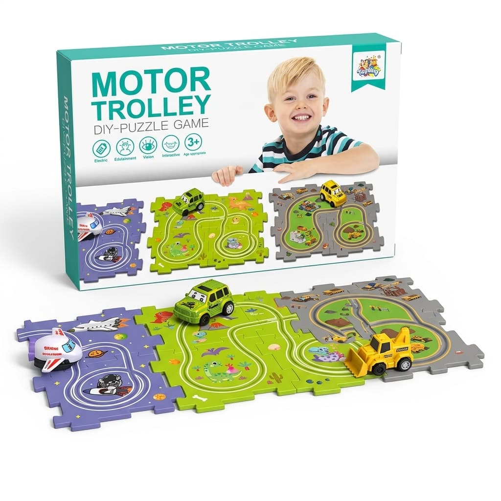 Carro Elétrico Pista Quebra Cabeça 4 Peças Brinquedo Infantil Construção