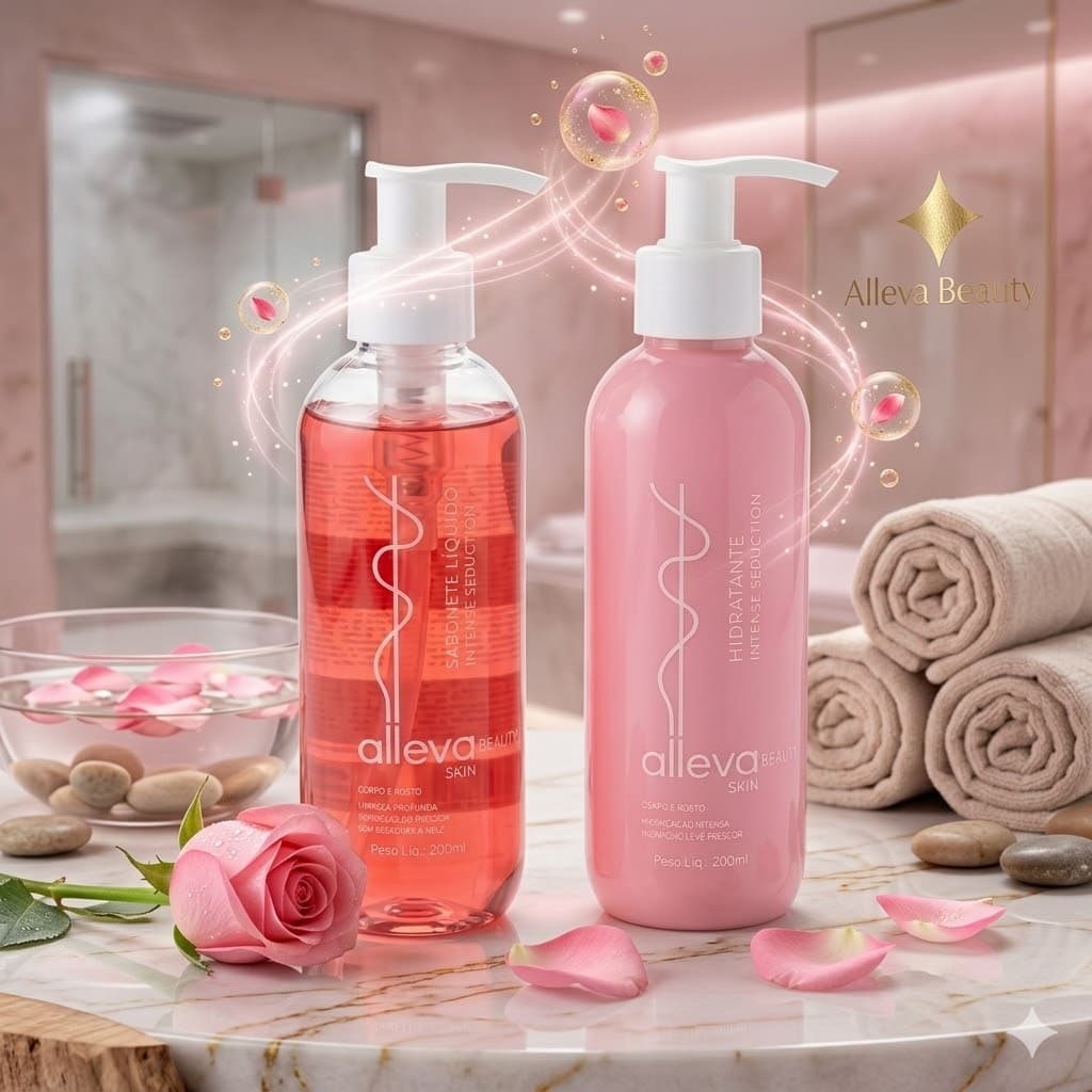 Kit Hidratação Completa Alleva Corpo e Rosto  + Sabonete Líquido Pele Macia e Cheirosa 200ML