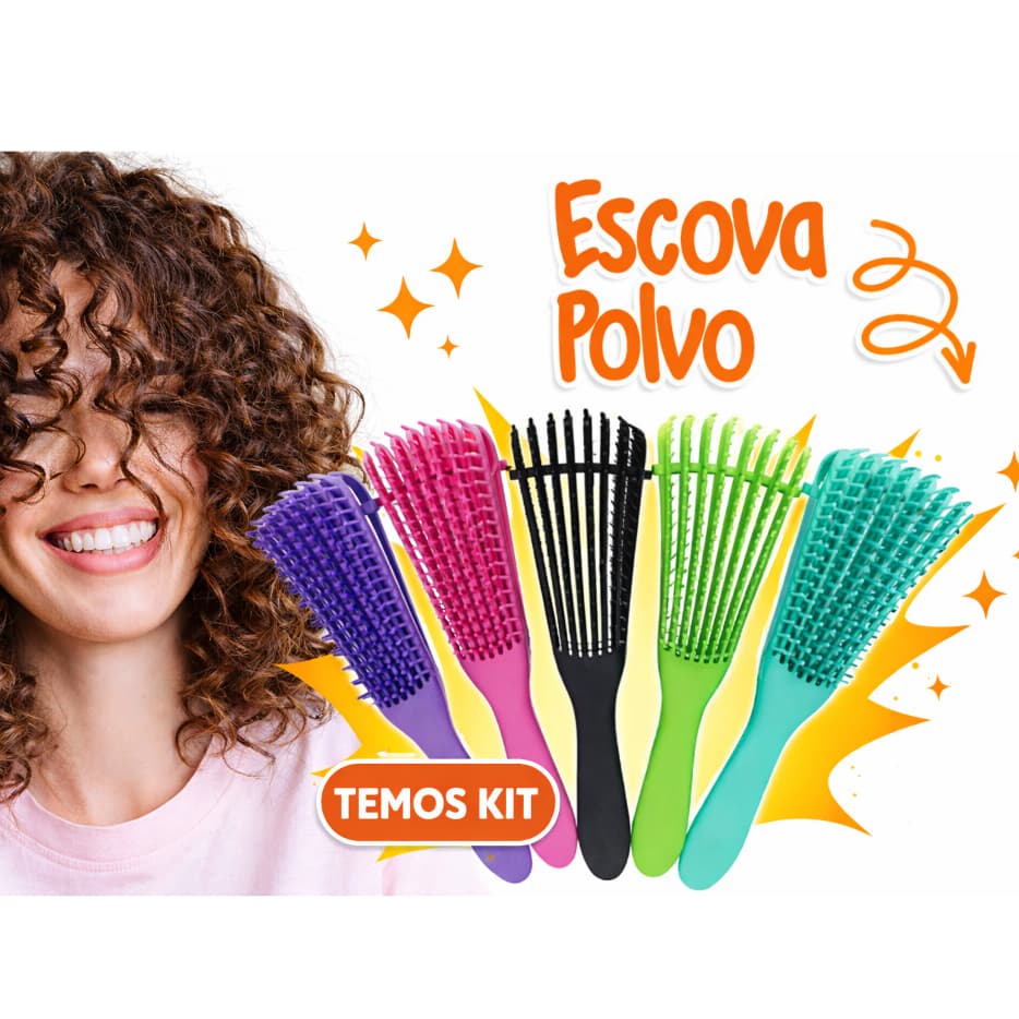 Escova Polvo Desembaraçante Profissional– Para Todos os Tipos de Cabelo, Cachos, Crespos e Ondulados