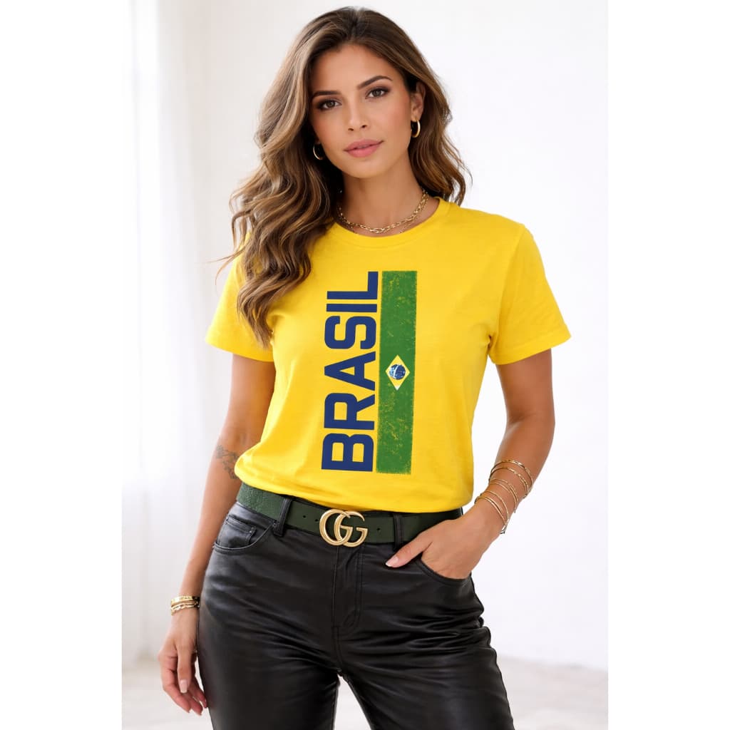 Camiseta Feminina Estampada Brasil T-Shirt Copa do Mundo 100% Algodão Casual Envio Rápido 2026