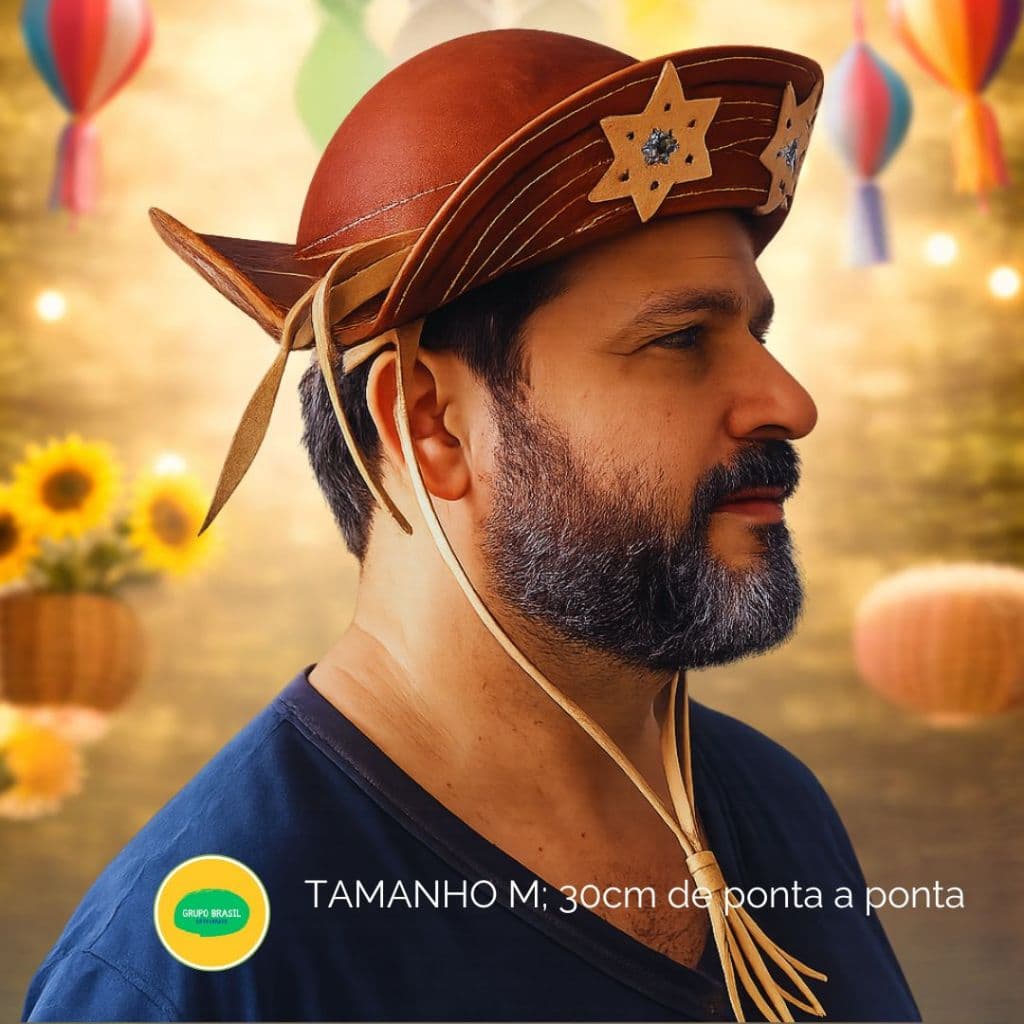 Chapéu de Couro CANGACEIRO LAMPIÃO | (MÉDIO - 30cm, Adulto) | Lampião Sertanejo Junino
