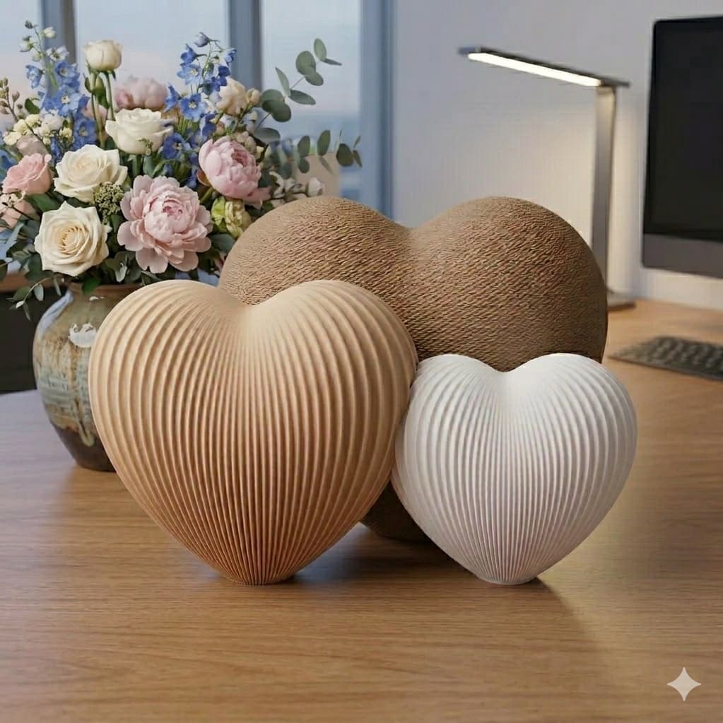 Família de 3 Corações Moderno  Minimalista  Decoração Luxo Sala Quarto Casamento