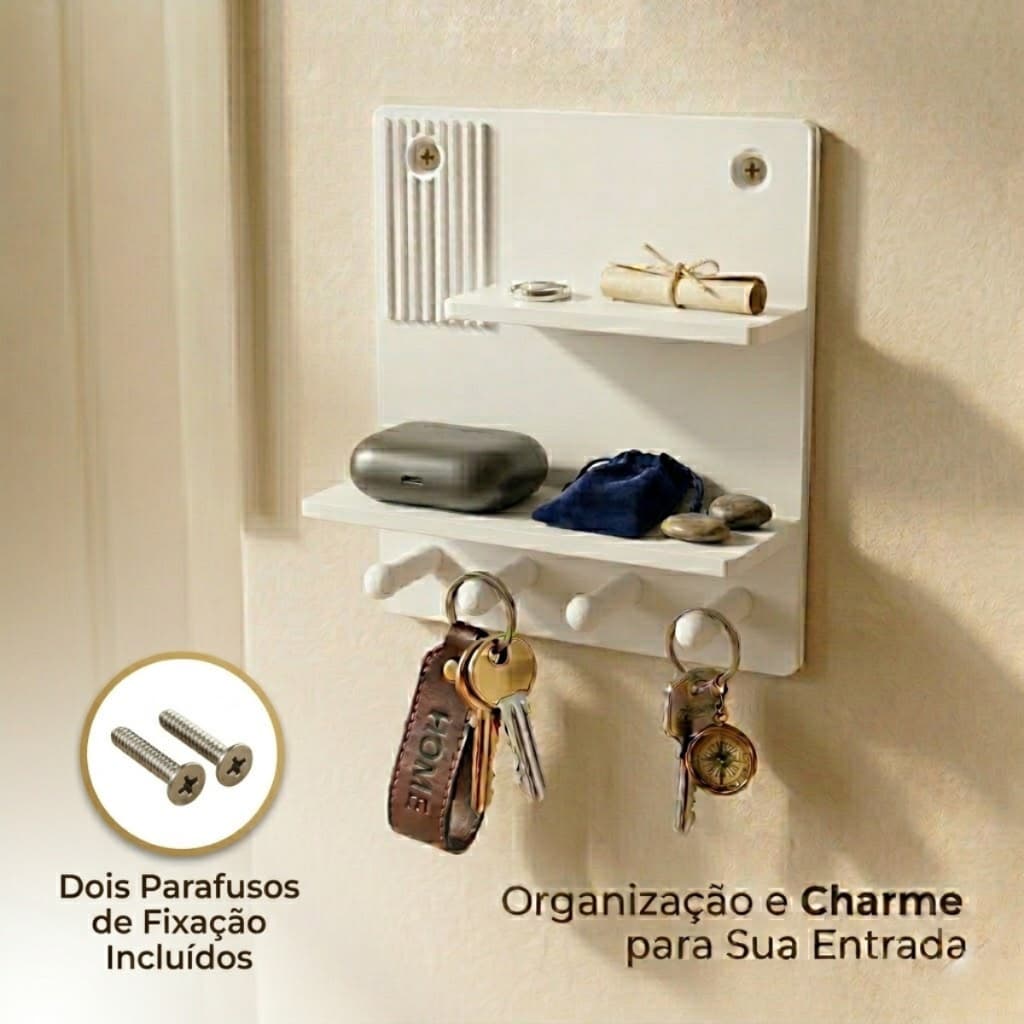 Porta Chaves de Parede com Prateleira Organizador Hall Entrada Decorativo Moderno