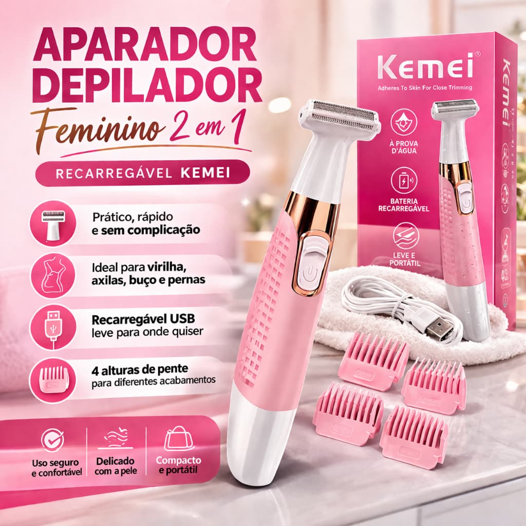 Depilador Facial Portátil Feminino Lissea Touch™ 2 em 1 Sem Dor Aparador Facial Sobrancelha USB