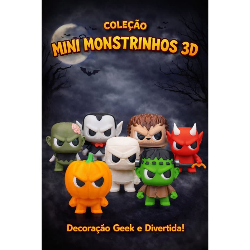 Mini Monstrinhos 3D - Miniatura - Chaveiro - Decoração Geek -