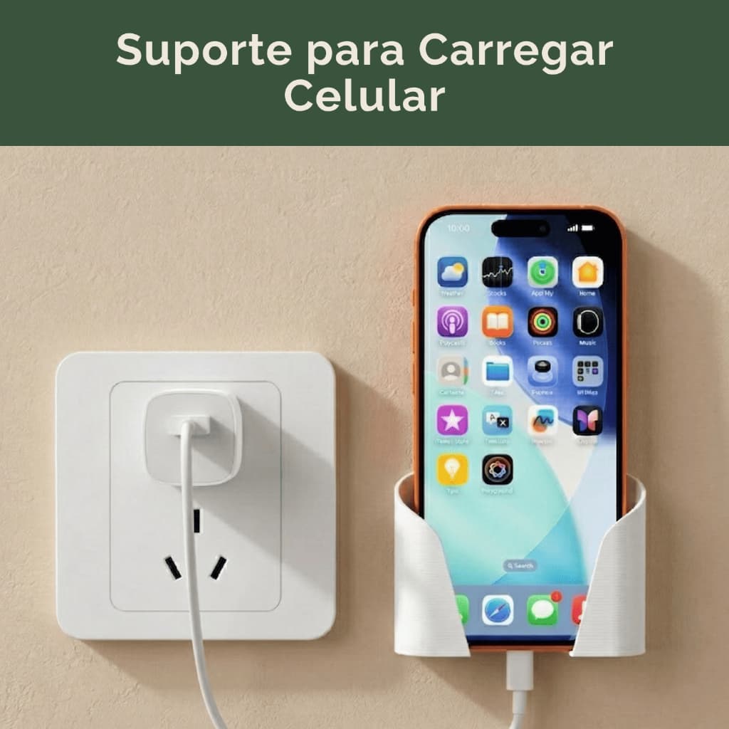 Suporte De Celular Parede Adesivo Sem Furo Carregador Universal Brutoos Studio Preto e Branco com Dupla Face Forte