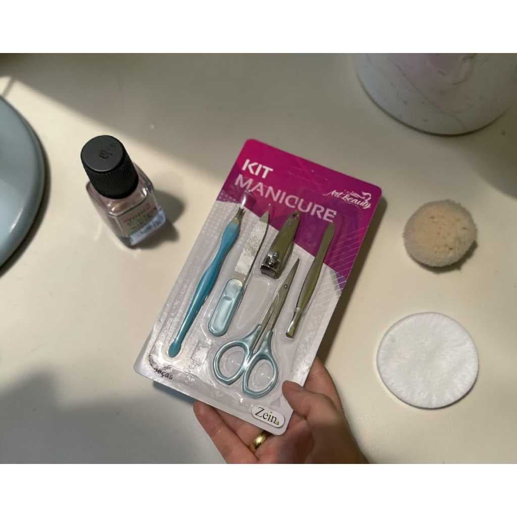Kit Manicure 5 Peças Completo Tesoura Alicate Pinça Lixa Cutícula Profissional