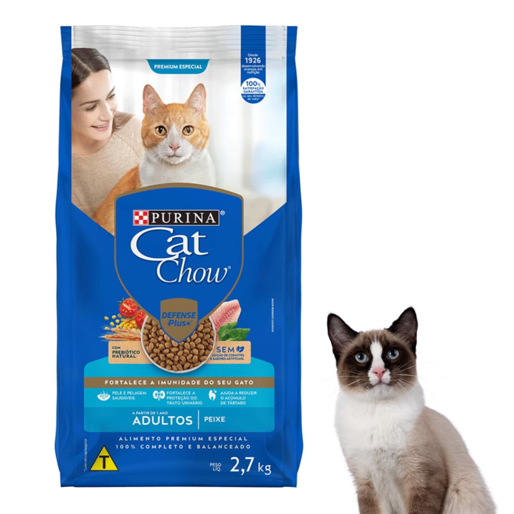 Ração Seca Purina Cat Chow Sabor Peixe Para Gatos Adultos Pele e Pelagem Saudáveis Pacotes Com 2,7kg
