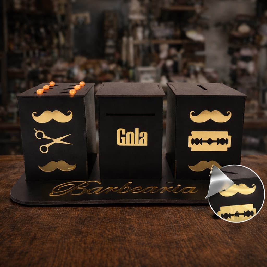 Descarte Para Lâminas De Barbearias + Porta Tesouras + Suporte Gola Higiênica com Decoração