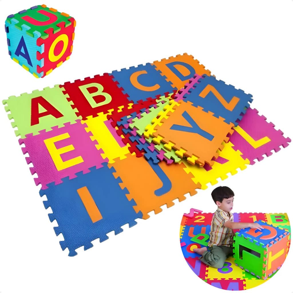 Tapete tatame Infantil Eva Alfabeto Completo 26 Peças 29x29cmx8mm Ou Numerico 0 a 9 Ferias Diversão Praia