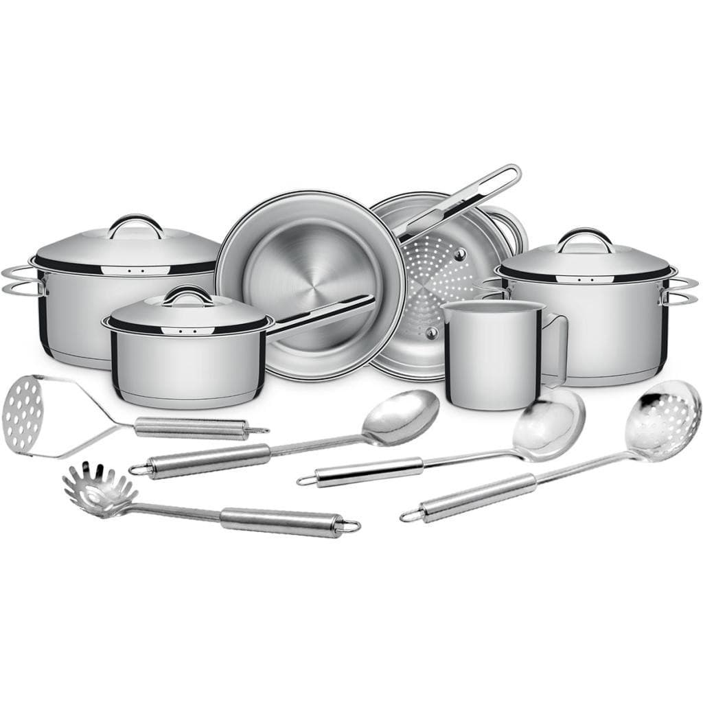 Jogo de Panelas em Aço Inox Tramontina Solar com Indução e Utensílios em Inox 11pçs