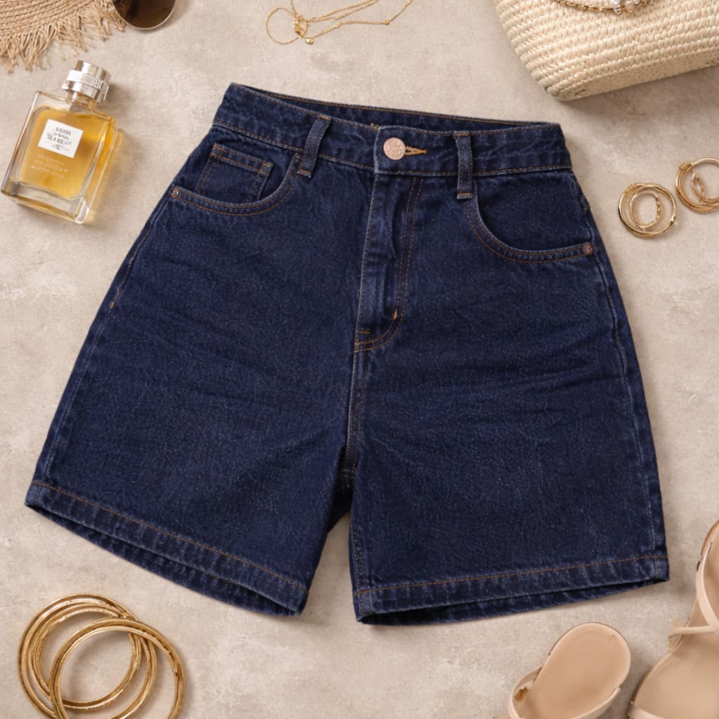 Bermuda Jeans Feminina Top Vendas Cintura Alta Escura Modelagem Perfeita Confortável Moda Atual