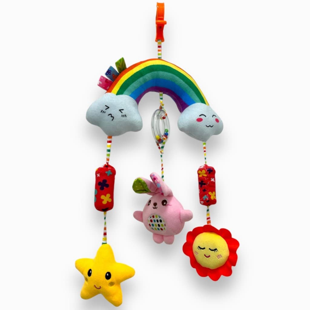 Brinquedo Pendurar Bebê Móbile Pelúcia Chocalho Mordedor Atividades Sensoriais Coordenação Motora Fina Infantil Interati