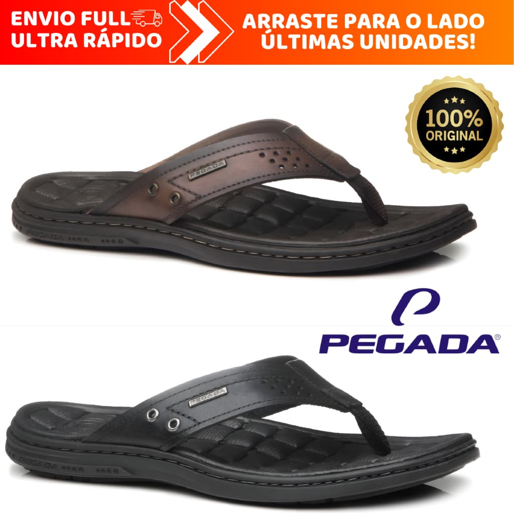 Chinelo De Dedo Pegada 100% Couro Legítimo Com Amortecedor Original