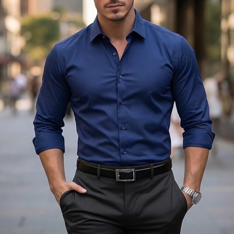 Camisa masculina casual manga longa de alta qualidade,  .Feito de 100% microfibra, é fresco de usar. Slim fit.