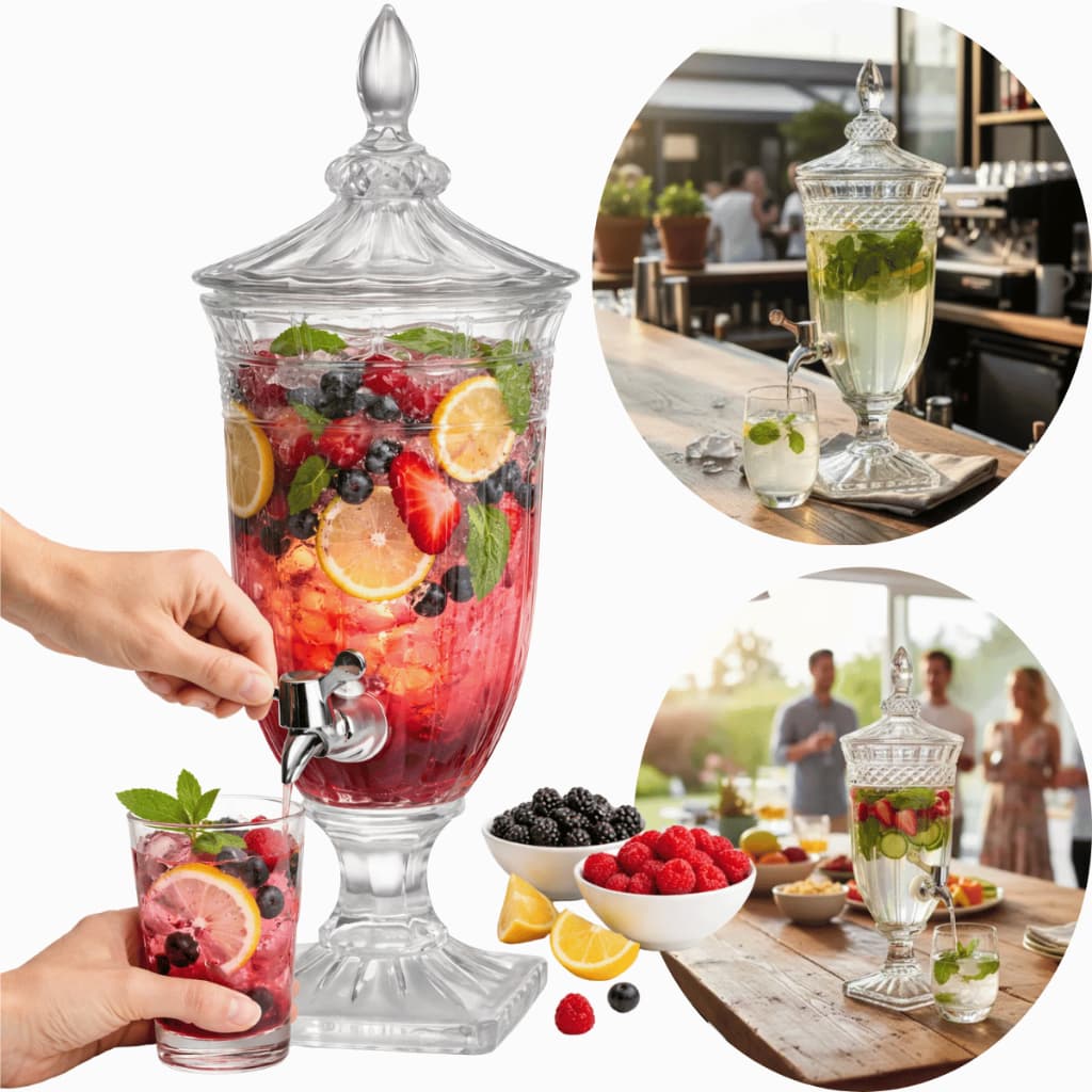 Dispenser Suqueira Vidro Cristal Luxo 1,8 L Drinks Servir Suco Bebida Eventos Buffet Agua Saborizada