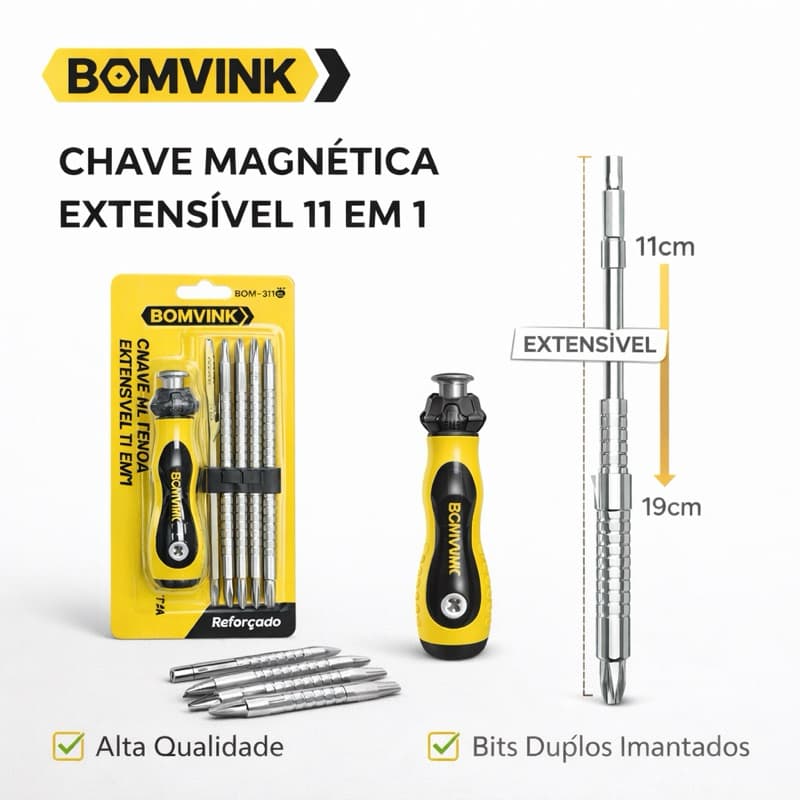 Chave de Fenda Dupla Magnética 11 em 1 Extensível BOMVINK Uso Profissional