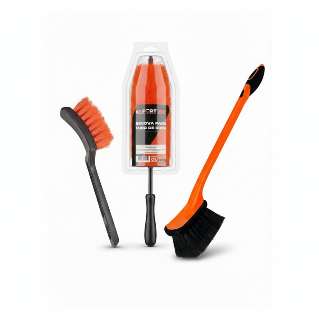 Kit Escovas Expert – Limpeza Completa de Rodas e Pneus